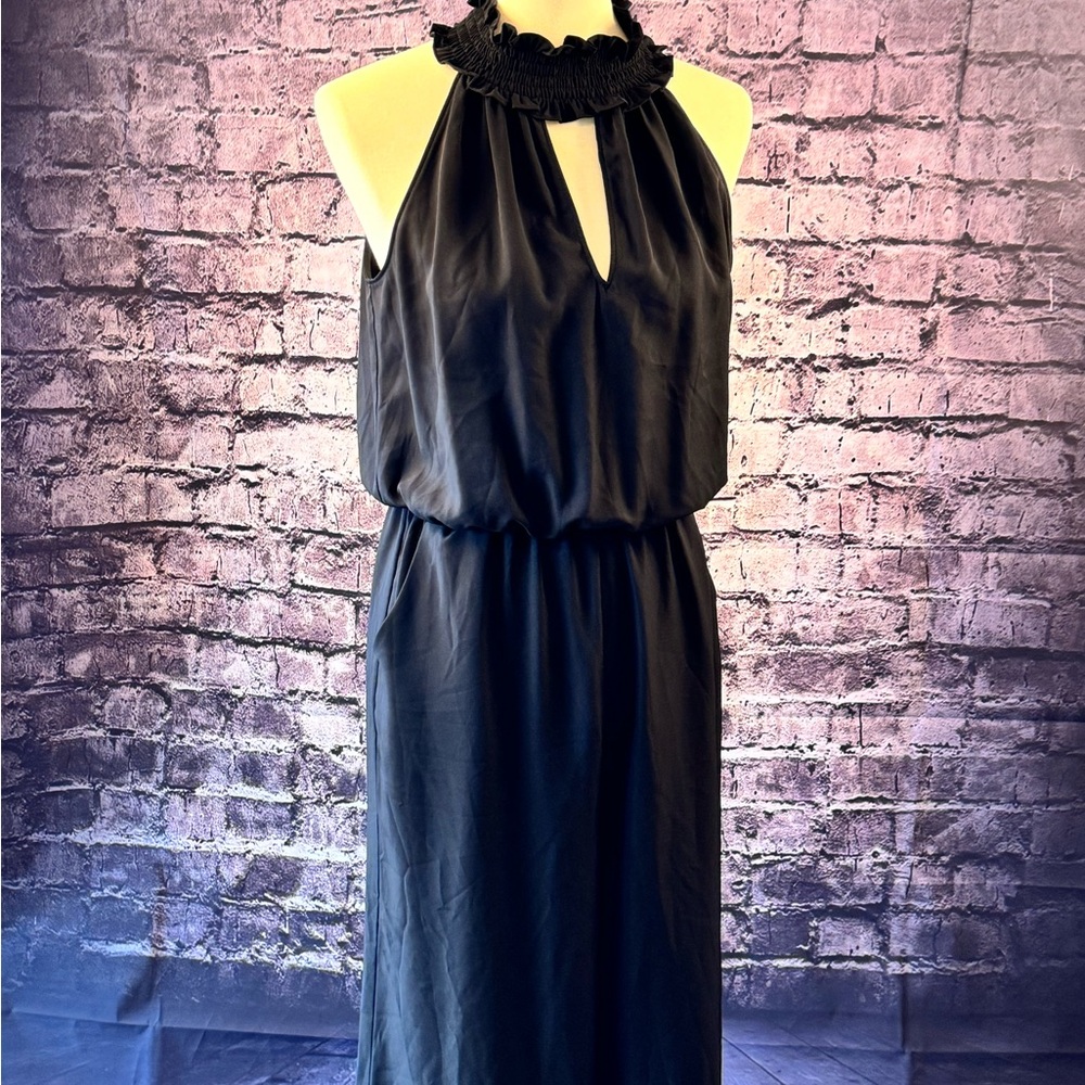 Amanda Uprichard Black Ruched Tie Front Jumpsuit